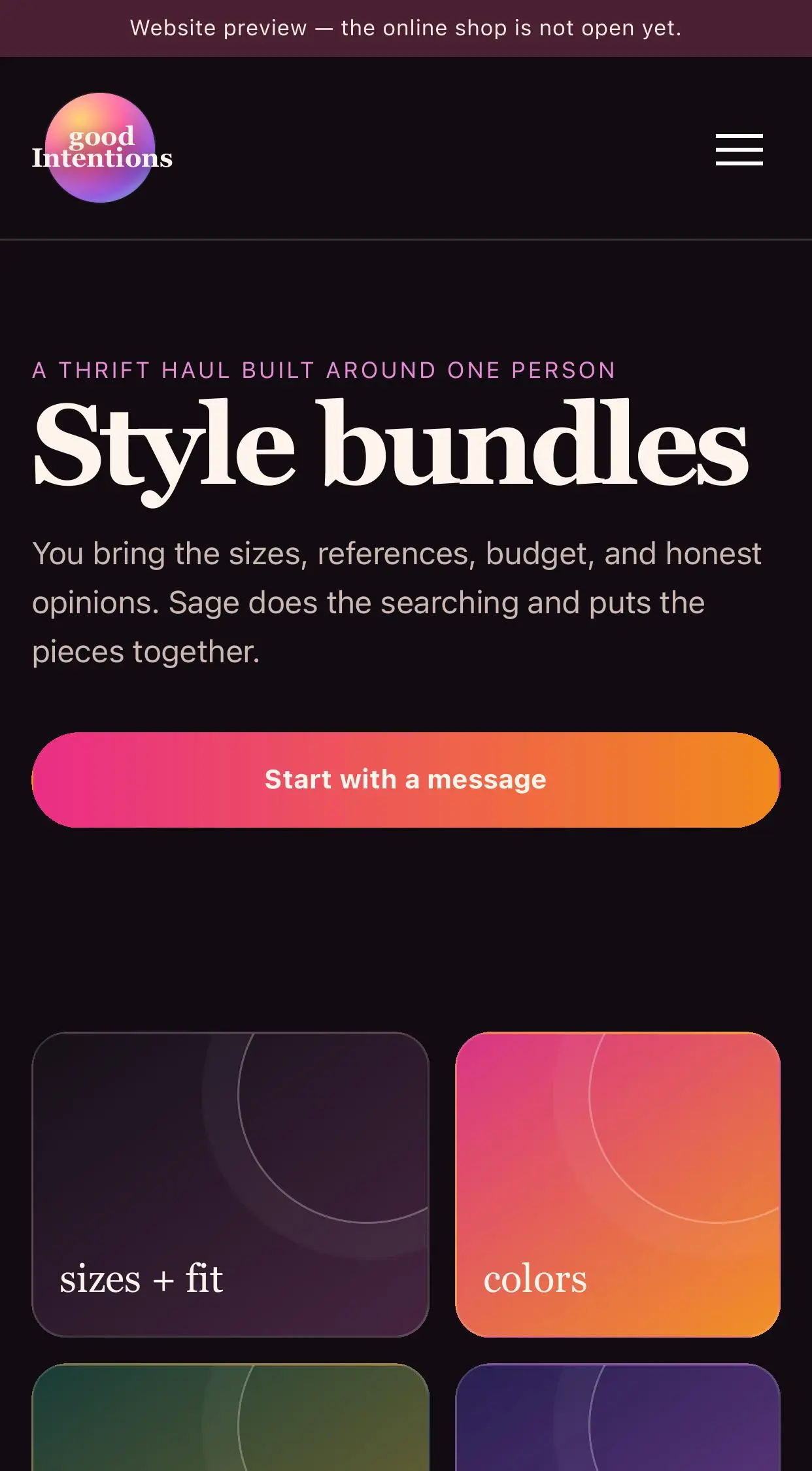 Good Intentions mobile website preview